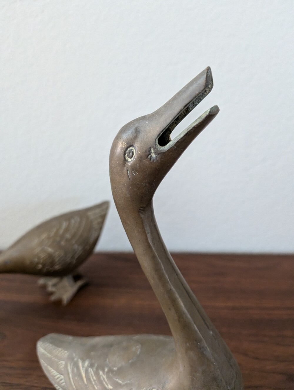 Vintage Pair Brass Geese Figurines Duck Statues MCM Decor - Picture 3 of 16